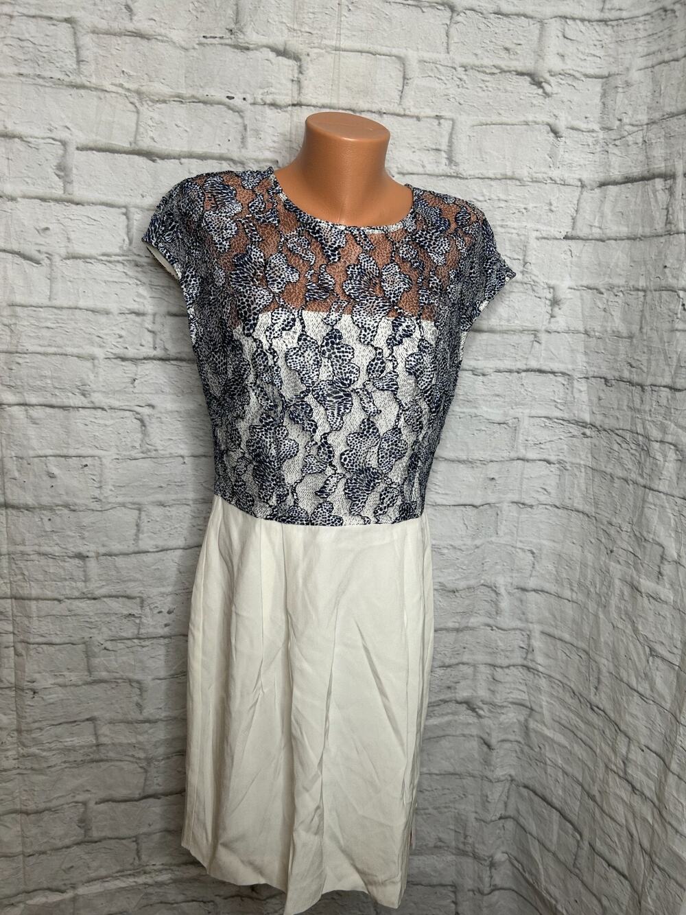 REISS Katlun Lace Bodice Dress Navy/Ivory Size 10